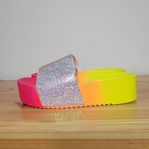 Mudd neon ombre bling platform slides